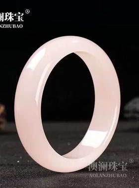 本命年高外蒙料和田玉藕粉色手镯细圆条少女款玉镯宽条粉色手镯礼