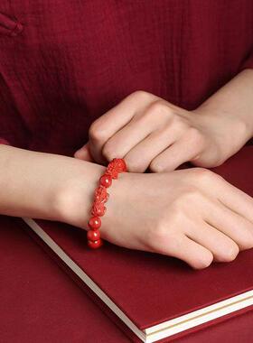 本命年23原矿朱砂貔貅手串男女生肖兔虎转运帝王砂皮丘手链批礼物