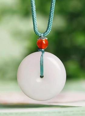 本命年新疆丝玉白玉平安扣吊坠玉石平安牌面包圈挂件礼物