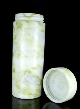 本命年藏玉药王石水杯深绿色磁性蛇纹石保温杯玉石茶杯礼物