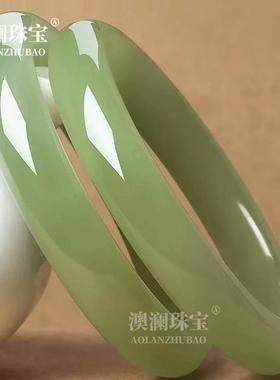 本命年外蒙料手镯高和田玉湖水绿宽条古青色清水细圆条镯子轻款批