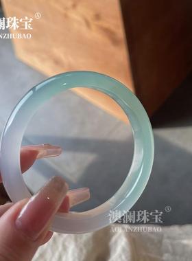 本命年潮流轻奢小清新半山水玉髓手镯时尚青绿远山黛玛瑙手镯礼物