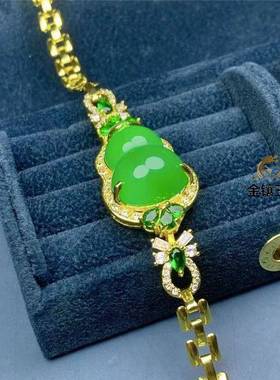 本命年冰种阳绿玉髓葫芦手链镶嵌翡翠帝王绿色玛瑙玉石手镯开运手