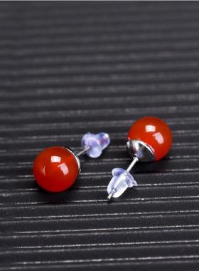 本命年银时尚绿玉髓耳钉女红玛瑙碧玉宝石水晶耳环礼物