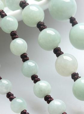 本命年缅甸翡翠冰糯种浅绿色圆珠挂绳吊坠挂绳挂件项链珠链编织礼