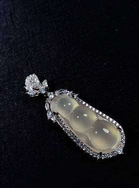 本命年高冰925银镶嵌绿玉髓福豆吊坠四季豆玉石挂件饰品礼物