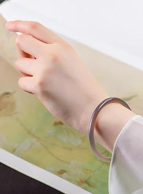 本命年冰种玛瑙叮当镯灰色美人镯女款饰品手环玉髓简约细手镯光面