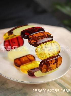 本命年琥珀手串多宝手排老新蜜蜡血珀蓝珀白蜜手镯手链礼物