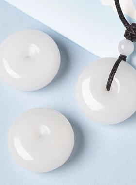 本命年丝玉平安扣吊坠昆仑白玉石英质玉挂件原石白色玉石项链男女