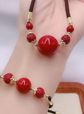 本命年朱砂锁骨链紫砂红砂万福珠招财进宝转运珠吊坠转运招财礼物