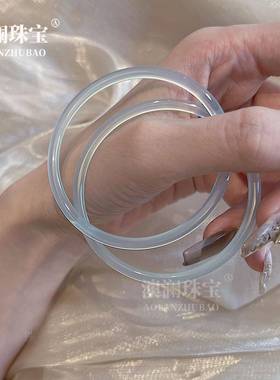 本命年叮当镯玉髓海蓝色玛瑙细手镯女玉翡翠古风国风新中式礼物