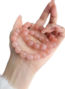 本命年丝玉桃花酿圆珠手串粉色少女款樱花冰透粉玉石手链礼物