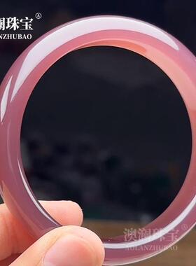 本命年和田玉藕粉扁条手镯外蒙料紫色盒礼物