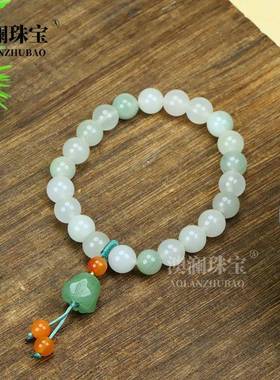 本命年新疆丝玉手串天山翠炭烧猫爪串珠圆珠手链冰种翠玉手链女礼
