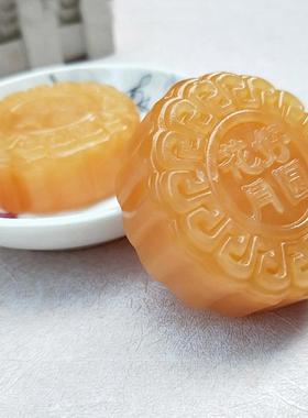本命年玉石月饼米黄玉中秋花好月圆收藏品月饼礼物