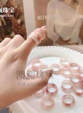 本命年戒圈桃花酿戒指新中式粉色丝玉直切戒指百搭轻奢指环少女款