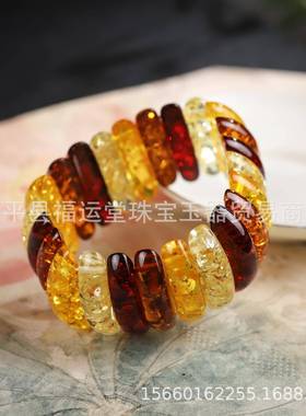 本命年文玩手链蜜蜡手链鸡油黄蜜蜡手排浅黄色加宽手链手镯礼物