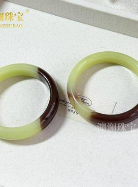 本命年外蒙料和田玉色黄口带糖玉手镯黄口糖玉圆条扁条玉手礼物