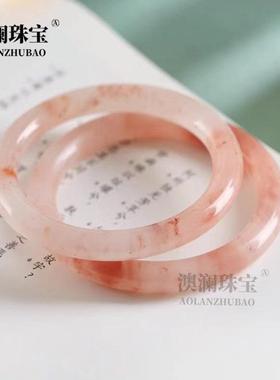 本命年朵朵桃花灼灼其华桃花酿圆条玉镯丝玉桃花手镯气质少女款礼