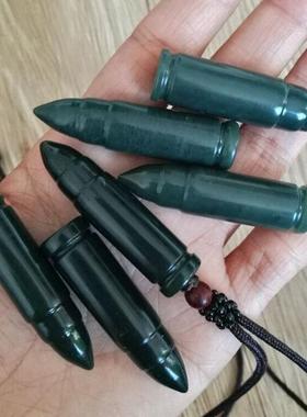 本命年新疆和田玉青玉子弹壳玉石子玉吊坠战狼礼物