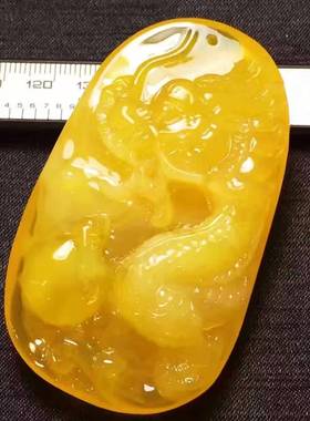 本命年蜜蜡吊坠鸡油黄老蜜雕刻龙牌挂件琥珀项链男女款毛衣链无优