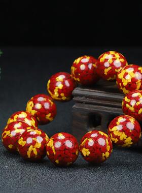 本命年晶体雄黄砂手链男女士红黄色双拼混合朱砂手串8-16mm礼物