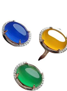 本命年冰种绿色玉髓女戒指活口可调节玉石指环玛瑙戒指女友妈妈礼