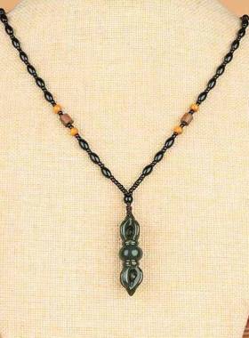 本命年新疆和田玉青玉降魔杵吊坠西藏法器降魔杖刚铃挂件玉坠礼物