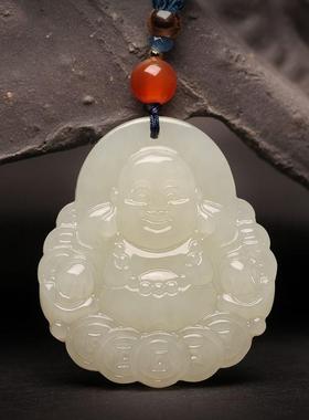 本命年和田玉弥勒佛吊坠大肚佛大笑佛挂件男女转运佛像玉石项链礼