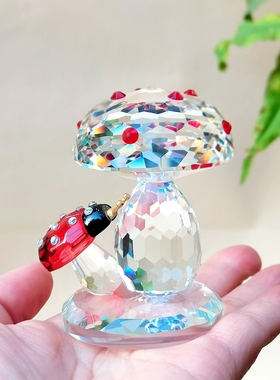 水晶蘑菇飘虫摆件田园风