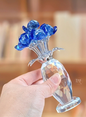 水晶玫瑰花摆件生日礼物桌面摆件