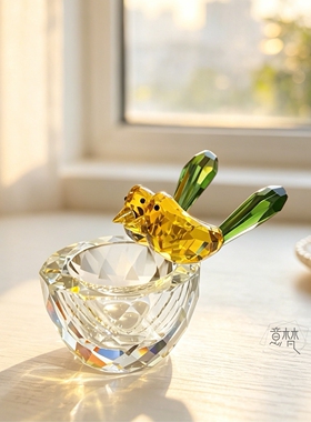水晶双鸟小鸟巢摆件家居桌面轻奢摆件装饰品女友闺蜜生日礼物女