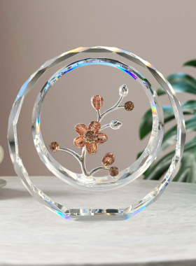 意梵花好月圆梅花水晶摆件