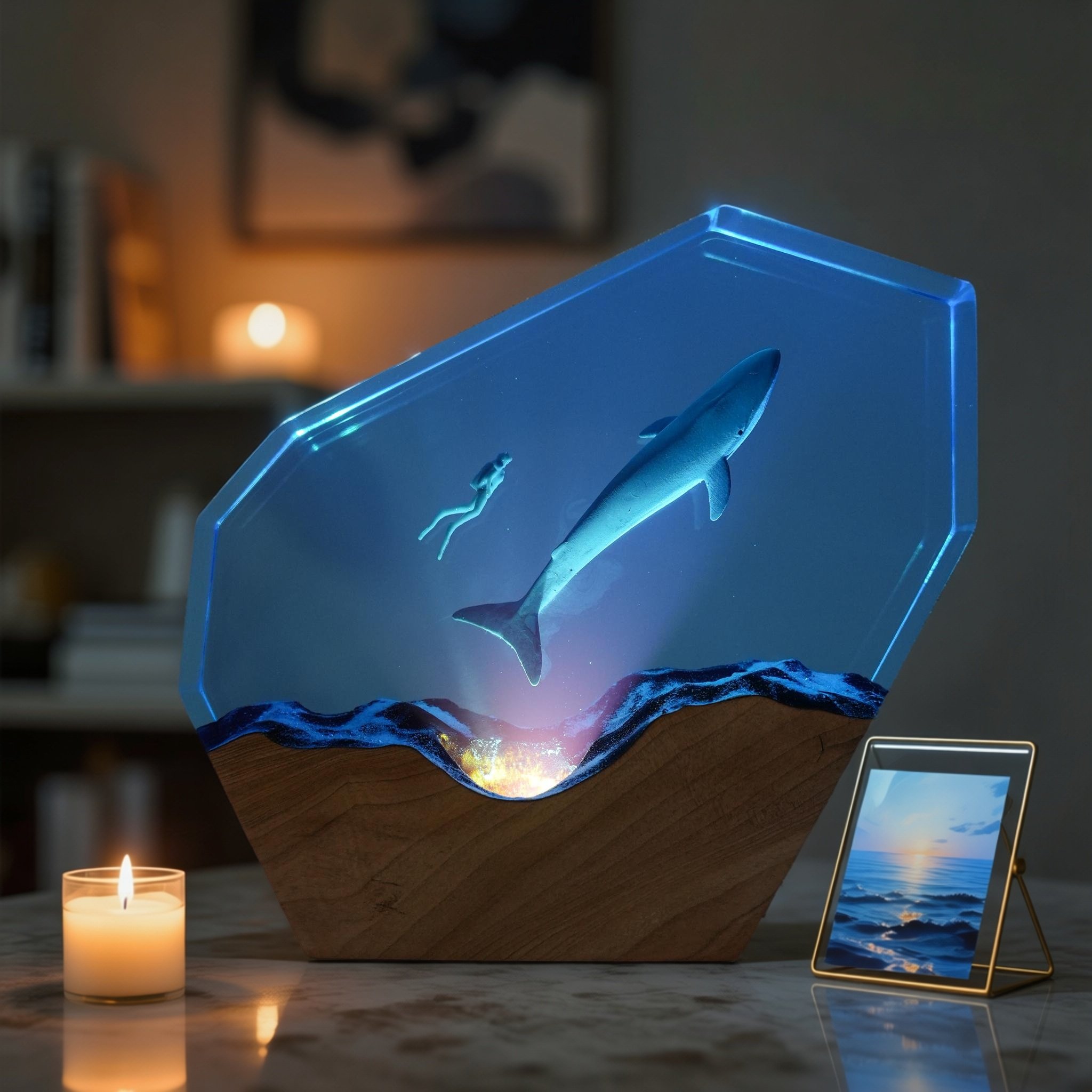 树脂海洋灯滴胶潜水员鲸鱼桌面摆件创意工艺品生日礼物家居装饰品,淘宝优惠券,粉丝福利购,淘宝优惠卷