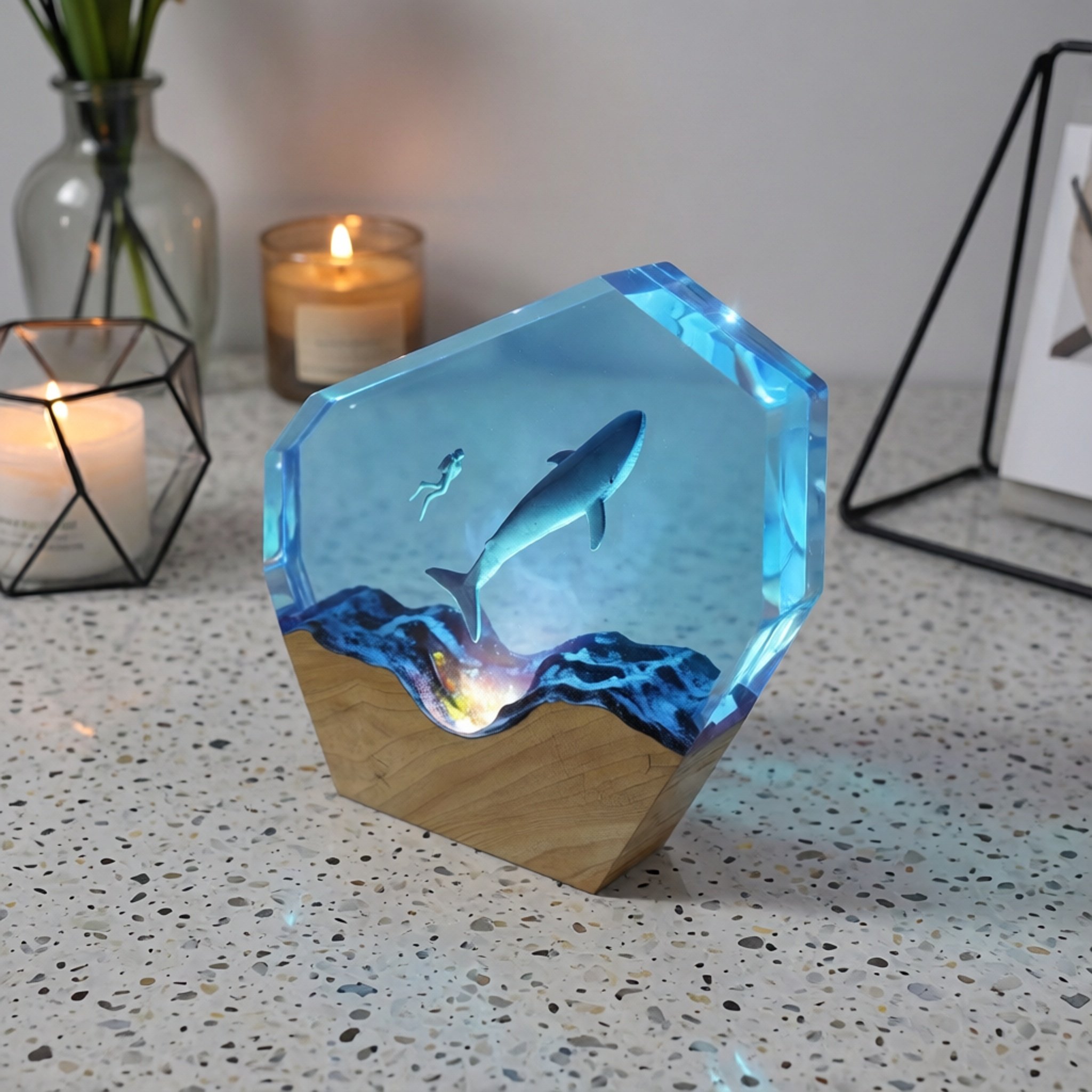 树脂海洋灯滴胶潜水员鲸鱼桌面摆件创意工艺品生日礼物家居装饰品,淘宝优惠券,粉丝福利购,淘宝优惠卷