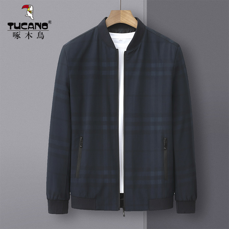 Plaid Jacket Woodpecker Baseball Collar Spring Autumn