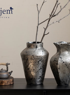 Hjem LIVING·黑金裂纹陶瓷花瓶 水培干枝插花器皿诧寂风软装摆件