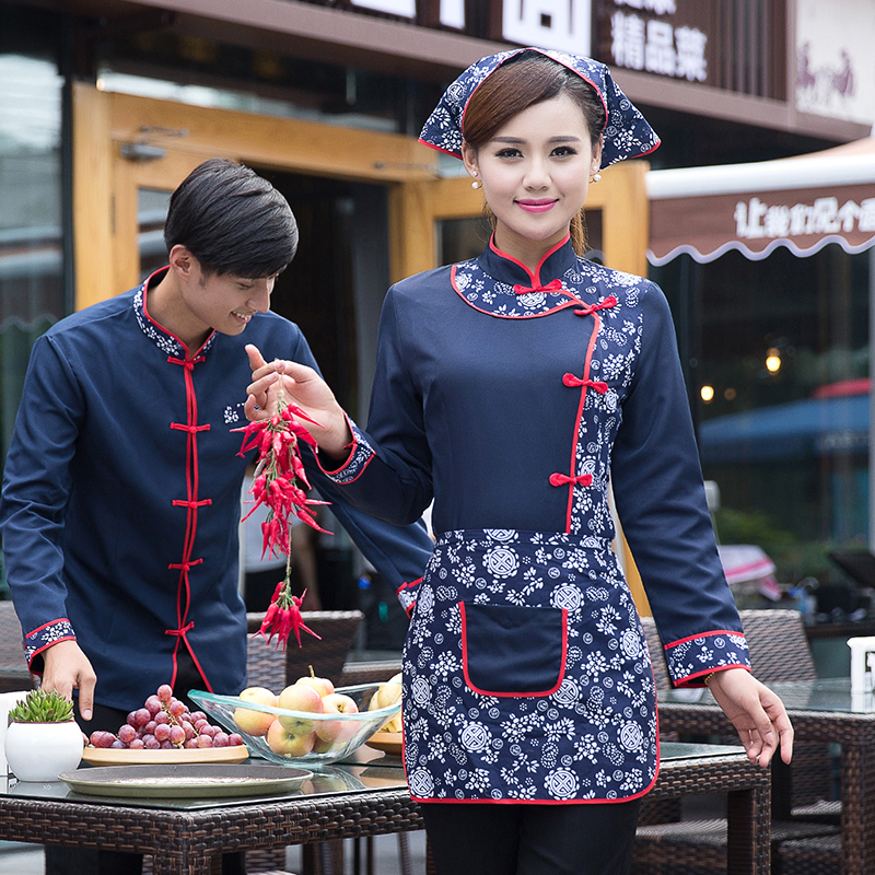 民族风服务员工作服秋夏装女农家院酒店饭店餐饮火锅店农家乐短袖 - 图2