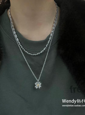 韩国代购S_S.IL 字母925银ssil镀白金项链 X Row Chain