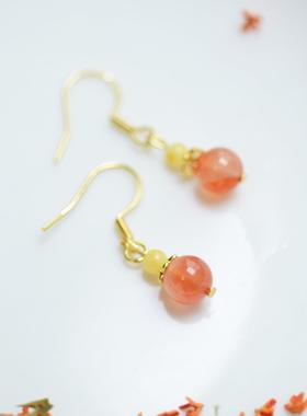 「甜馨」原创S925包金天然南红蜜蜡简约耳环定制水晶耳环