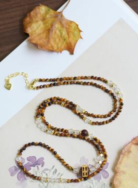 「暮桐」小众虎眼石项链四圈手链原创设计国风毛衣链多圈手链