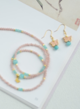 「花慕」天然粉澳宝三圈手链项链一款两戴少女心礼物原创水晶手链