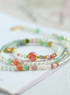 「初荷」原创小众天然南红东陵玉草莓晶一款两戴项链手串多圈