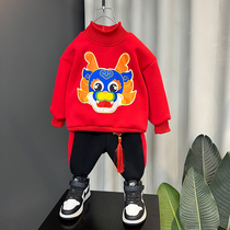 Baby Baia New Years New Years boy Cavet clothing suit 2024 new brother and sister dress children Red Heath Chinese New Year
