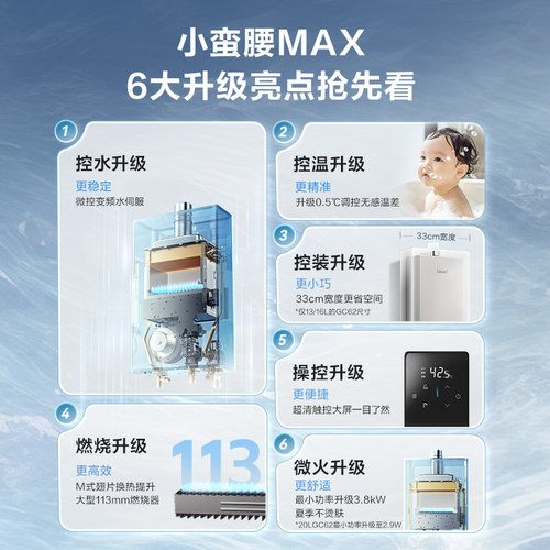 [小蛮腰MAX水伺服]林内燃气热水器GC62家用天然气13/16/20升恒温 - 图0