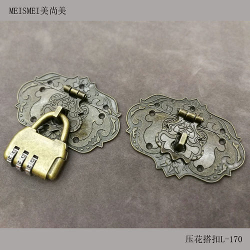 76*57m中式仿古箱首饰盒箱扣木箱古铜色搭扣锁扣合金压花箱扣加锁 - 图2
