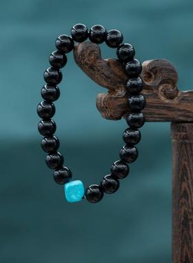 黑蓝撞色新中式圆珠手串