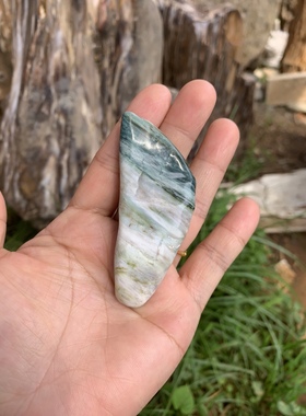 缅甸树化玉手把件高7.5/宽3/厚1厘米