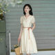 Gentle style embroidered short-sleeved dress