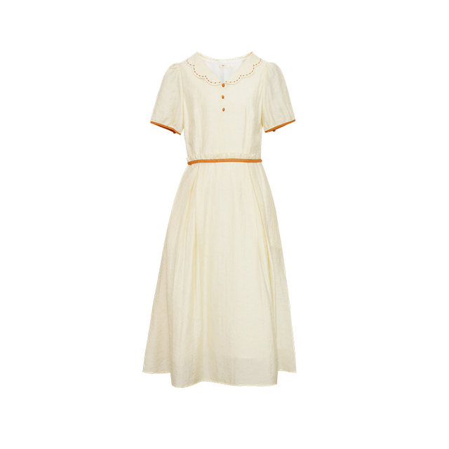 Gentle style embroidered short-sleeved dress